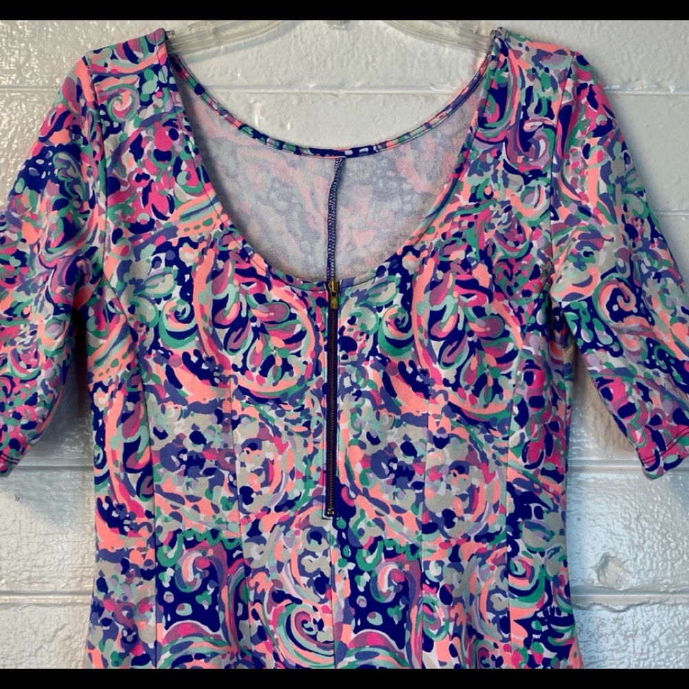 LILLY PULITZER multi-color zip back flattering fit & flare dress, M, EUC - Picture 5 of 10